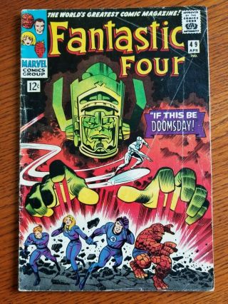 Fantastic Four 49,  1966 Silver Age Marvel Comic Gd,  / Vg - 2nd Galactus S.  Surfer