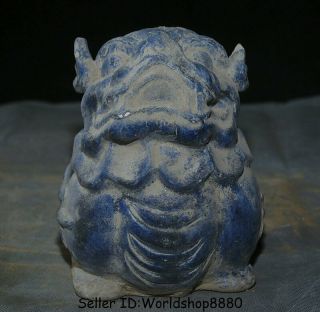 6 " Old China Blue Pottery Porcelain Folk Feng Shui Pixiu Beast Wealth Statue