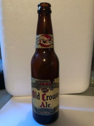 Old Crown Ale Bottle Paper Lable Fort Wayne Indiana 12 Oz Amber