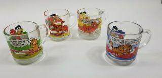 Garfield Odie Set Of 4 Vintage 1978 Mcdonalds Glass Coffee Mug Cup