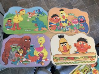 Set Of 4 Vintage 1982 Sesame Street Activity Placemats Double Sided & Laminated