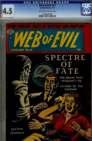 Web Of Evil 10 - Cgc 4.  5 - Fantastic Black Cvr - 1954 Horror Comic Quality