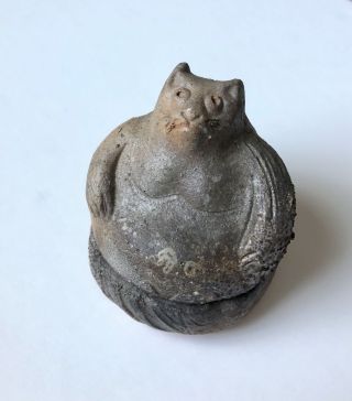 Japanese Vintage Tanuki Pottery Figurine Incense Container Case Rare Japan
