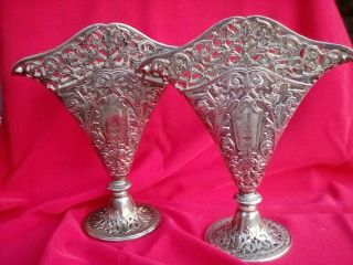 Godinger Silver Art Set Of Two Fan Shaped Vases Silverplate