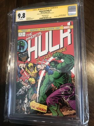 Immortal Hulk 1 Cgc Ss 9.  8 Signed/sketch Waite Hulk 1 Of 700 (hulk 181 Homage)