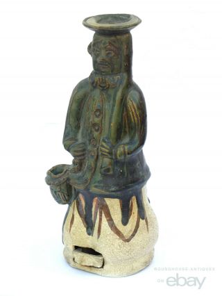 19th C.  Antique Japanese Meiji Period Oribe Ceramic Candle Holder Incense Burner