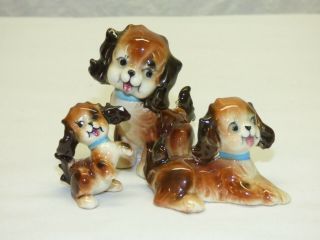 Vtg Set 3 Cavalier King Charles Spaniel Dog Figurines Cartoon Ceramic Porcelain