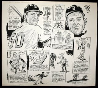 1968 Joe Lahoud & Gene Oliver Red Sox Cartoon Art By Eddie Germano