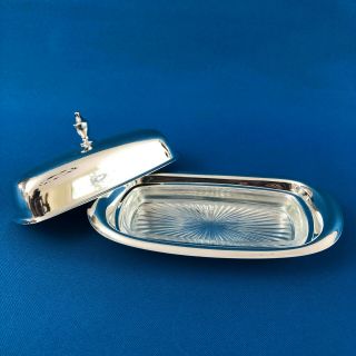 Vintage Cheshire Silver Plate Co.  Butter Dish,  Lid & Glass Liner C.  1930s