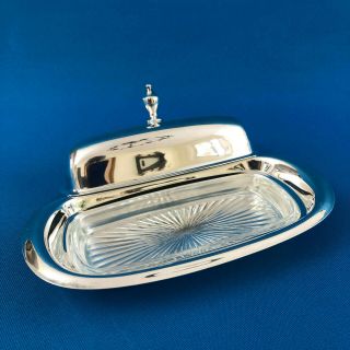 vintage Cheshire Silver Plate Co.  butter dish,  lid & glass liner c.  1930s 5
