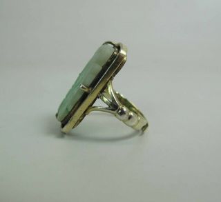 Antique Chinese Silver & 23 x 12 - mm Carved Green Jadeite Adjustable Ring 4