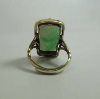 Antique Chinese Silver & 23 x 12 - mm Carved Green Jadeite Adjustable Ring 5