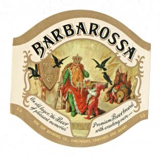 Barbarossa Beer Label - One Quart - Red Top Brewing Co.  - Cincinnati,  Ohio