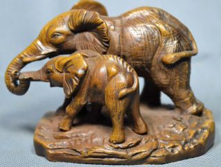 Old Collectable Boxwood Carve Auspicious Elephant Decor Lovely Handwork Statue