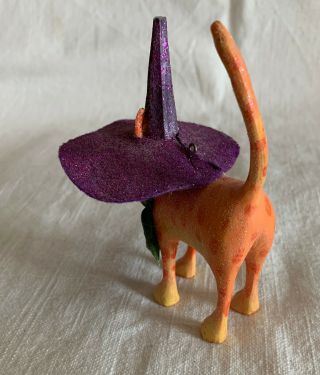Krinkles Halloween Cat Ornament Orange Witch Hat Figurine 4.  5 