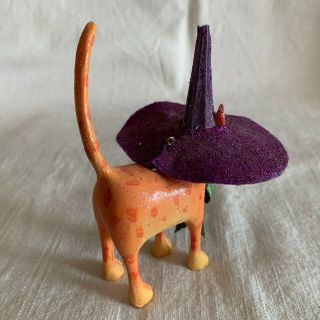 Krinkles Halloween Cat Ornament Orange Witch Hat Figurine 4.  5 