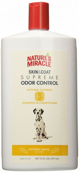 Nature’s Miracle Dog Natural Oatmeal Shampoo Conditioner Honey Sage Scent 32 Oz