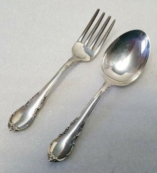 Vintage Lunt Modern Victorian Sterling Silver Baby Fork And Spoon Set With Bag 2