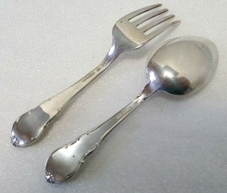 Vintage Lunt Modern Victorian Sterling Silver Baby Fork And Spoon Set With Bag 3