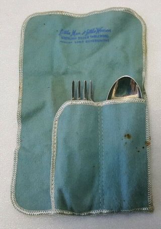 Vintage Lunt Modern Victorian Sterling Silver Baby Fork And Spoon Set With Bag 4