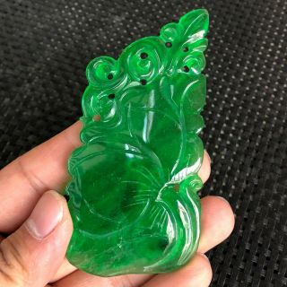 Chinese Green Jadeite Jade Carved Handwork Collectible Rare Wealth Lotus Pendant
