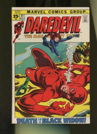 Daredevil 81 Fn,  6.  0 1 Book Marvel Comics Death Is A Woman Called Widow 1971