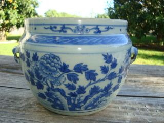 Antique 19th Century Chinese Blue And White Porcelain Peony Rock Jar