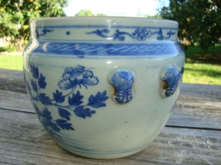 Antique 19th Century Chinese Blue and White Porcelain Peony Rock Jar 2