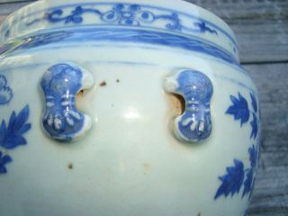 Antique 19th Century Chinese Blue and White Porcelain Peony Rock Jar 5
