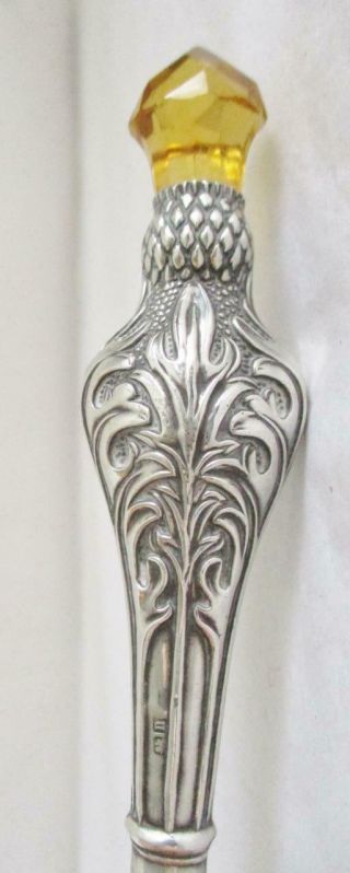 Antique Silver Shoe Horn Thistle Handle & Topaz Colour Stone H/m 1912
