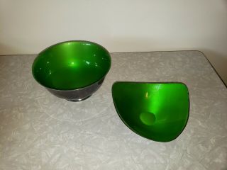 Reed & Barton 1120 & 241 Vtg Enamel Green Bowls