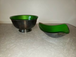 Reed & Barton 1120 & 241 Vtg Enamel Green bowls 5