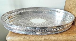 Lovely Vintage 1930 Sheffield Silver Plated Oval Curved Gallery Tray 4 Dome Feet