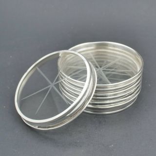 Vintage Sterling Silver And Cut Glass Coasters Set Of 7