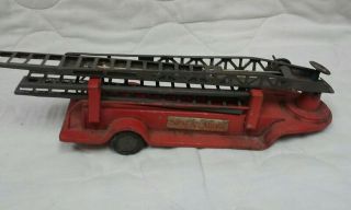 Vintage Early Toy 1950s Fire Department Tin Litho Hook And Ladder Trailer