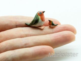 2 Tiny Robin Bird Ceramic Figurine Miniature Statue - Cbx027