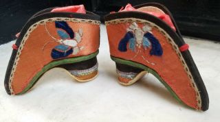 Vintage Pair Chinese Bound Feet Lotus 3.  5” Shoes Handmade Silk Embroidery