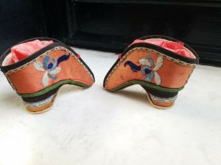 Vintage Pair Chinese Bound Feet Lotus 3.  5” Shoes Handmade Silk Embroidery 2