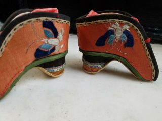 Vintage Pair Chinese Bound Feet Lotus 3.  5” Shoes Handmade Silk Embroidery 8