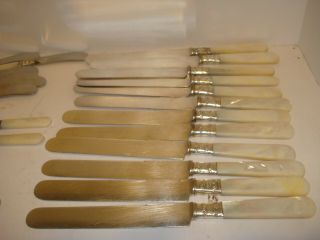 12 Landers Frary & Clark Sterling Silver Band Mother Of Pearl Handle Knives