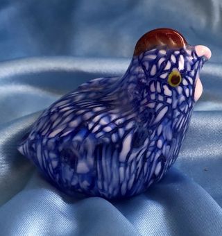 Glass Chicken Figurine Paperweight Blue Vintage Cute And Adorable