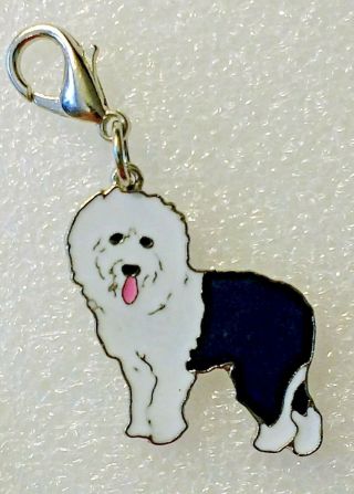 Oes Old English Sheepdog Dog Pup Bag Purse Charm Dangle Zipper Pull Jewelry