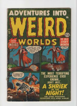 Adventures Into Weird Worlds 14 Vintage Marvel Atlas Comic Pre - Code/hero Horror