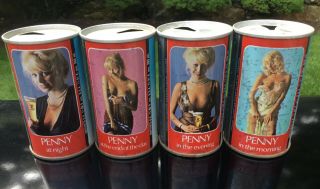 4 Old Beer Cans Pretty Girl Model Penny Tennents Lager Advertising