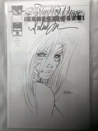 Witchblade Dynamic Forces Black And White Sketch Cover Signed Michael Turner