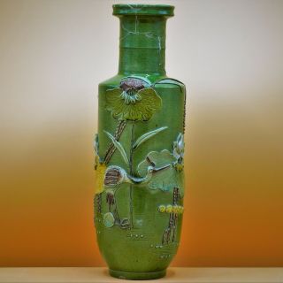19th Century - Fine Large Green Antique Chinese Porcelain Lotus Stork Water Vase