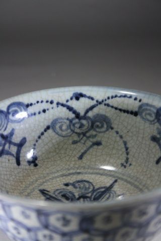Antique Chinese Porcelain Blue & White Crackle Glazed Bowl Ming 4