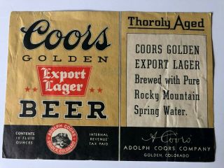 Irtp Beer Label - Coors Golden Export Lager Beer