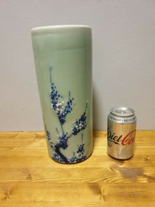 Chinese Japanese Seto 19th Century Large Celadon Vase Brush Pot