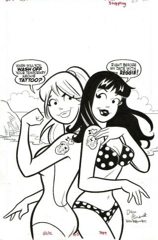 Dan Parent Signed 2012 Sexy Betty & Veronica In Bathing Suits Orig.  Cover Art